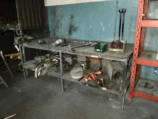 Workshop bench with contents