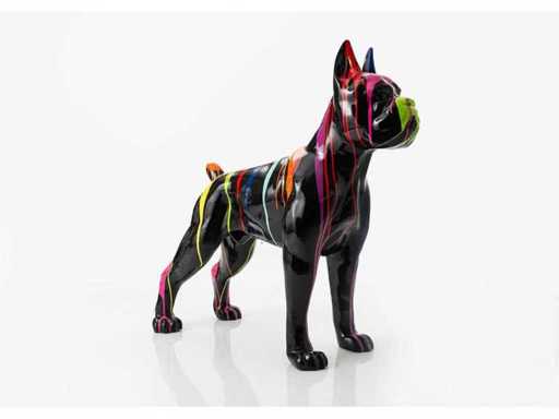 Dog Boxer - Garden statue - Black with paint stripes