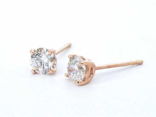 Boucles d’oreilles solitaires en diamant en or rose de 1,00 carat