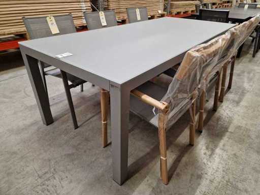 Garden Prestige - Alu Tuintafel Cleopatra Warm Grijs Mat 220 x 100cm + Lichtgrijs Glas