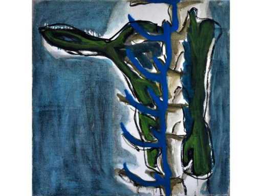 Annet van den Assem - Structure in blue and green - oil on canvas - 75x75 cm