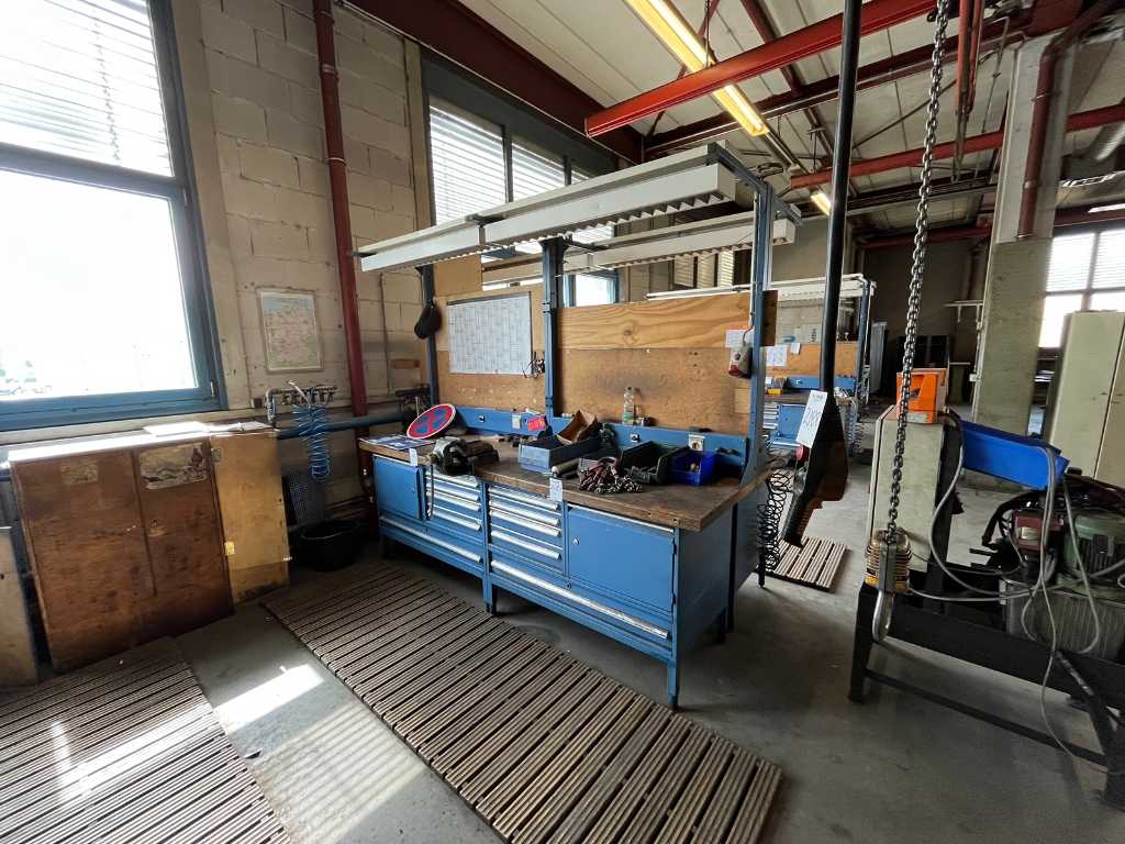 Workbench with content and bench vice