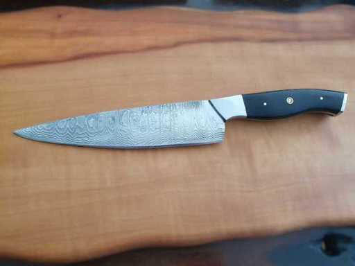 Damascus chef's knife, micarta handle black