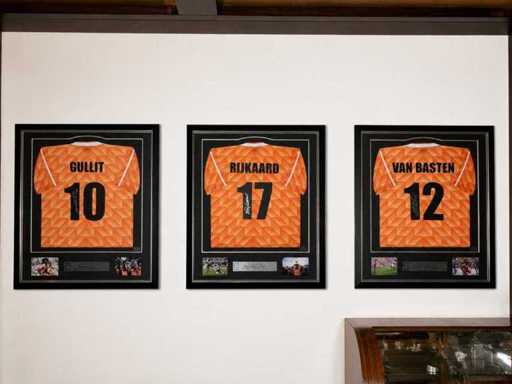 Set of 3 signed football shirts – Gullit, Rijkaard & Van Basten – framed