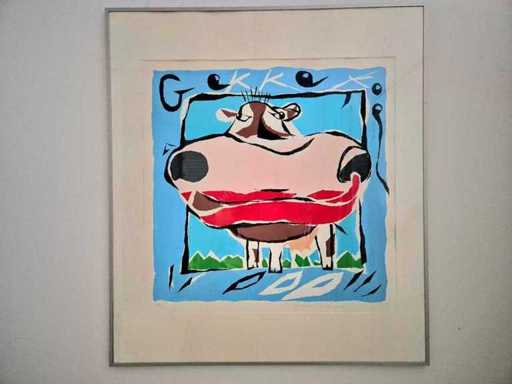 Gerlofsma - Sérigraphie - « Vache folle » - 90 x 80 cm.