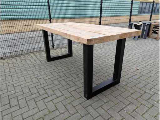 Garden Bar table rustic Elm wood. 225 x 105 x 100cm. Metal bar U stand