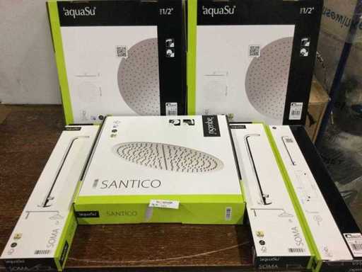 Partij Regendouche Onderdelen – o.a. aquaSu SANTICO Douchekop Ø40 cm + SOMA Douchearmen