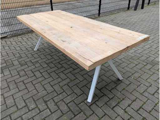 Garden table rustic Elm wood. 230 x 100 x 78cm. White metal y base