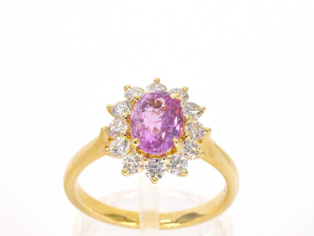 Anello in oro con diamanti e zaffiro rosa 1,53 carati