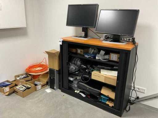 Computer parts in cabinet