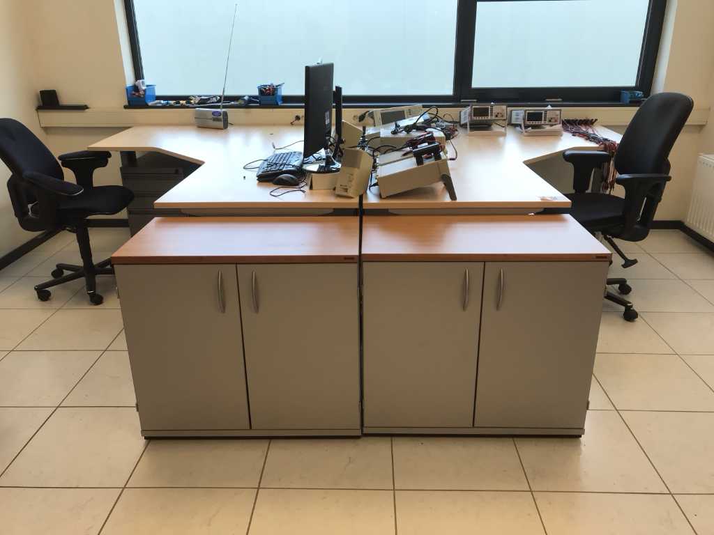 Desk with drawer unit, office chair and cupboard (2x)