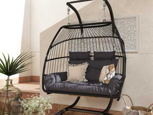 Fauteuil suspendu double en osier avec support