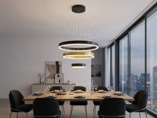 Duora Sand Black and Gold Pendant Lamp 20cm&40cm&60cm Trio Ring 60W LED 3CCT & 3 Steps Dim(1x)