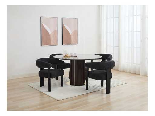 Chaise avec accoudoirs en tissu bouclette et bois d'hévéa noir - Anthracite foncé de Pascal MORABITO
