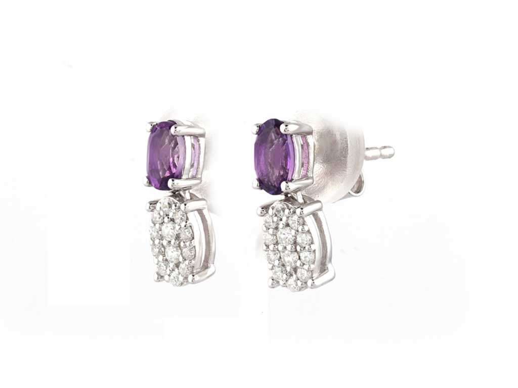 14 KT White gold Earring with Natural Diamond and Amethyst