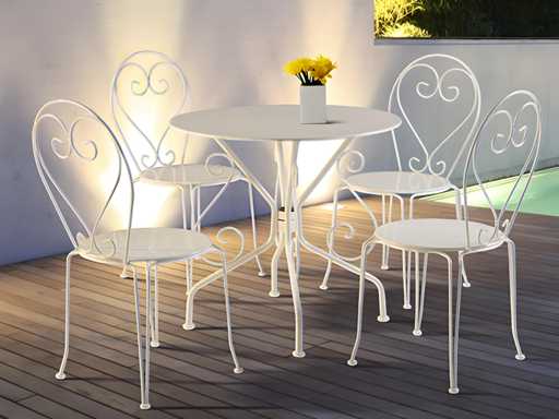 Set van 4 stapelbare smeedijzeren metalen tuinstoelen - wit