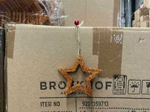 Partij pendant stars open wood D9cm+16cm rope copper (14976x)