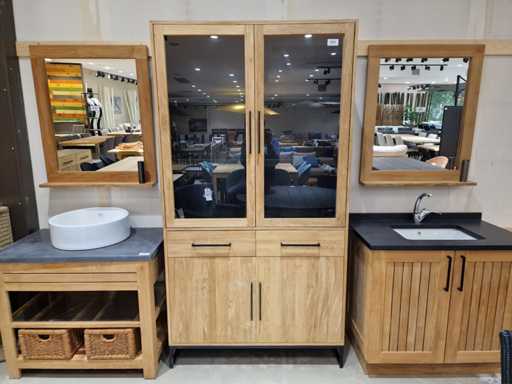 Vitrine en teck en diamant Inca 110 cm, 4 portes et 2 tiroirs