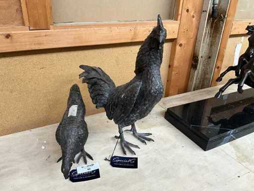 Henne-und-Hahn-Dekorationsstatue (2x)