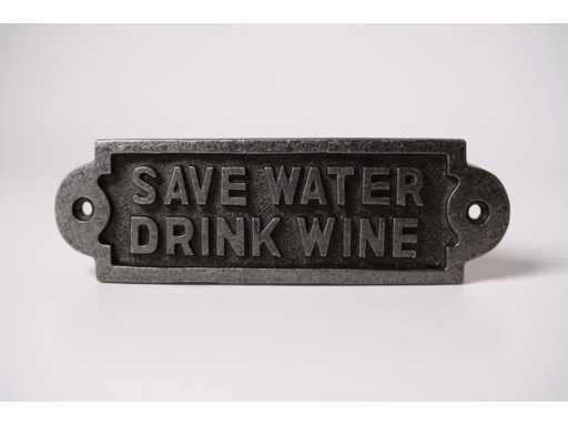 (24x) IJzeren Muurplaat - Save Water Drink Wine - 18 CM