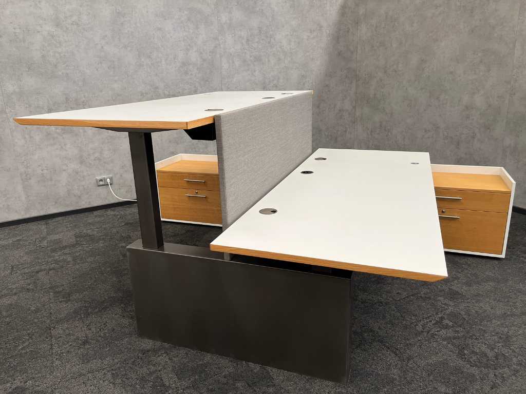 TwinForm - scrivania DUO seduta elettrica di design 200x85 con credenza - struttura laccata trasparente