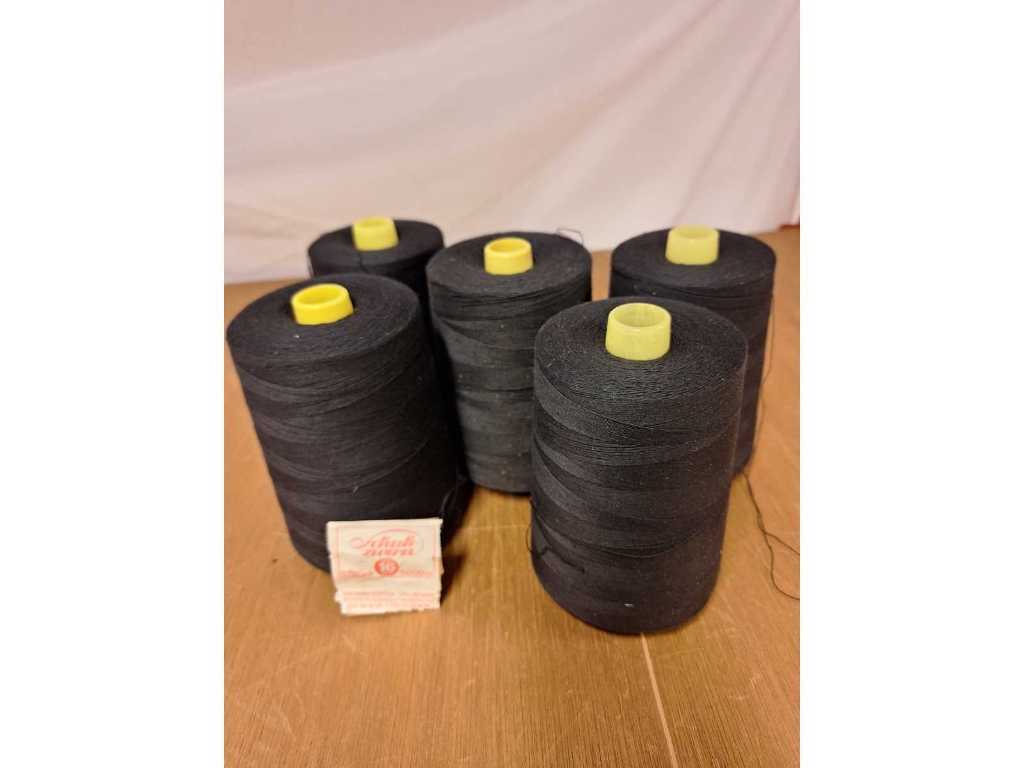 5 morceaux de fil de coton noir 5000 mètres par bobine