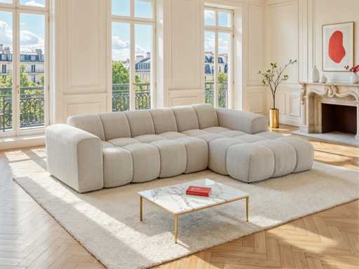 Beige chenille stof rechter hoek bank van Maison Céphy