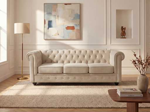 3-zits bank in beige fluweel