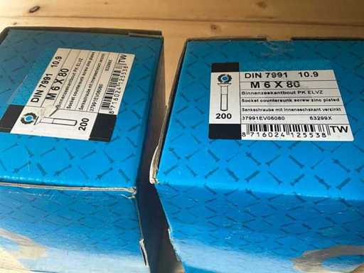 Allen bolts - M6x80 VK - Din7991 10.9 elvz. - Door fittings (300x)