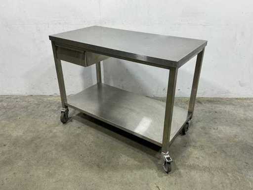 Masă de lucru mobilă din oțel inoxidabil cu sertar