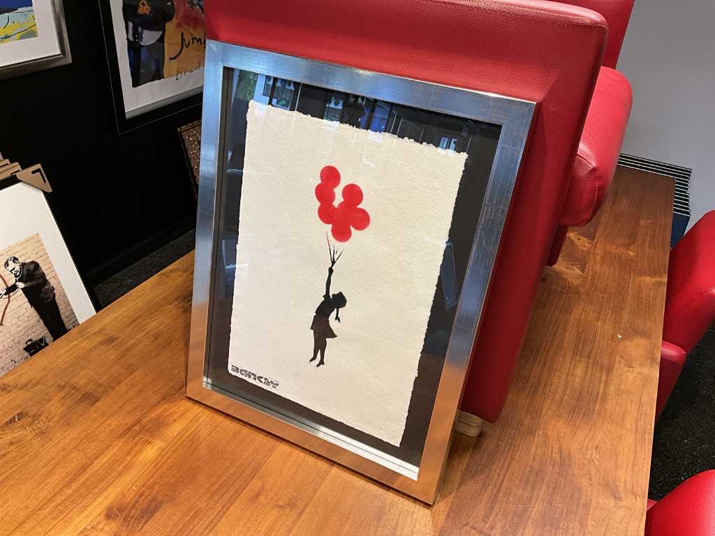 Spray art Banksy "Flying red balloon girl "