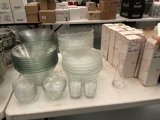 Lot of glass bowls and dishes
