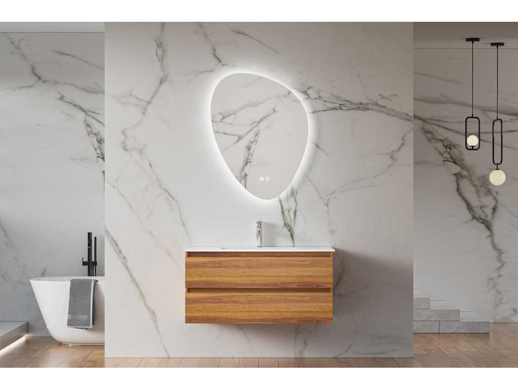 Karo - 64.0027 - Set de mobilier de baie, inclusiv chiuvetă și oglindă LED.