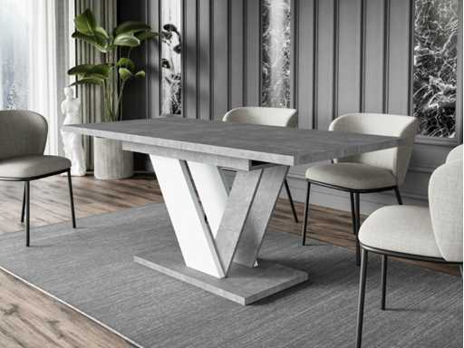 Uitschuifbare tafel - beton en wit