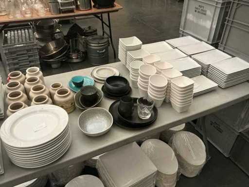 Lot of snacks, pots and bowls