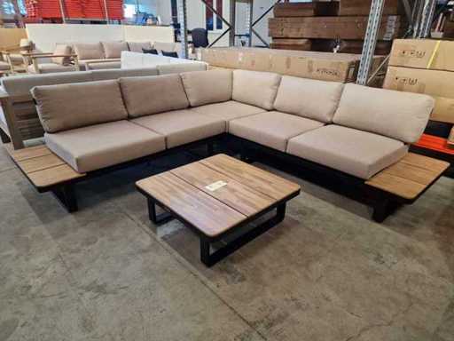 Garden Prestige - Ensemble salon d’angle Napoli noir avec coussins en sable oléfiné