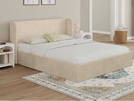 Lit coffre en tissu blanc avec sommier et tête de lit 160x200cm