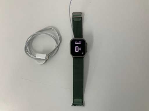 Apple - Watch Ultra 49mm GPS+Cellular Natural Titanium z zielonym paskiem na nadgarstek