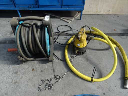 Garden hose reel and submersible pump