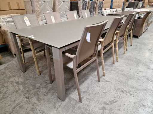 Jati-Kebon - Alu Garden Table Arolla XL Champagne 280 x 110cm + Verre taupe
