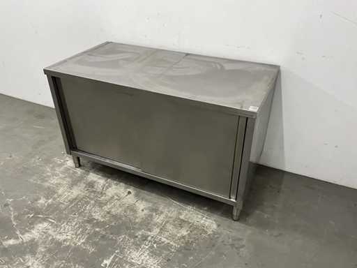 Stainless steel work table with sliding doors