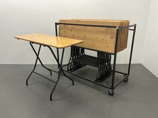 Chariot de transport avec 7 tables de bar pliantes