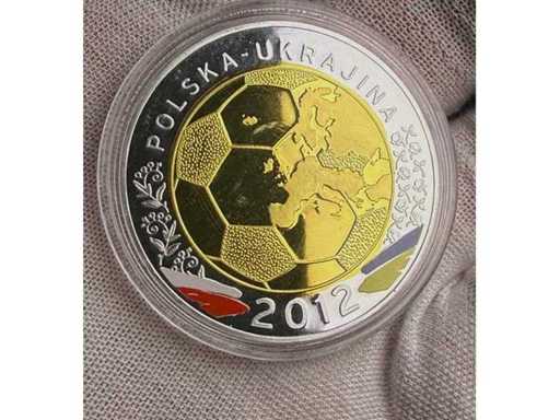 EURO 2012 Fußball-Sammlermedaille „Spanien & Polska–Ukrajina“ in Vergoldung