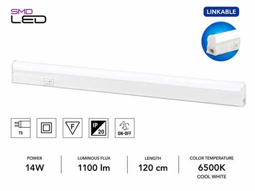 10 x LED Onderbouw Lamp 14W – 6400K Koud Wit - Wit – 120cm – IP20 – SIGMA-14