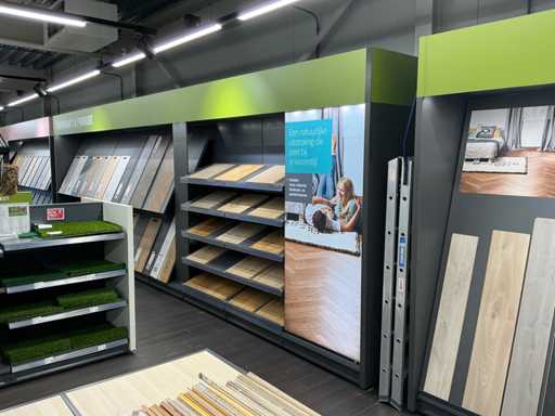 Rack per officina con campioni di pavimento, 21 metri