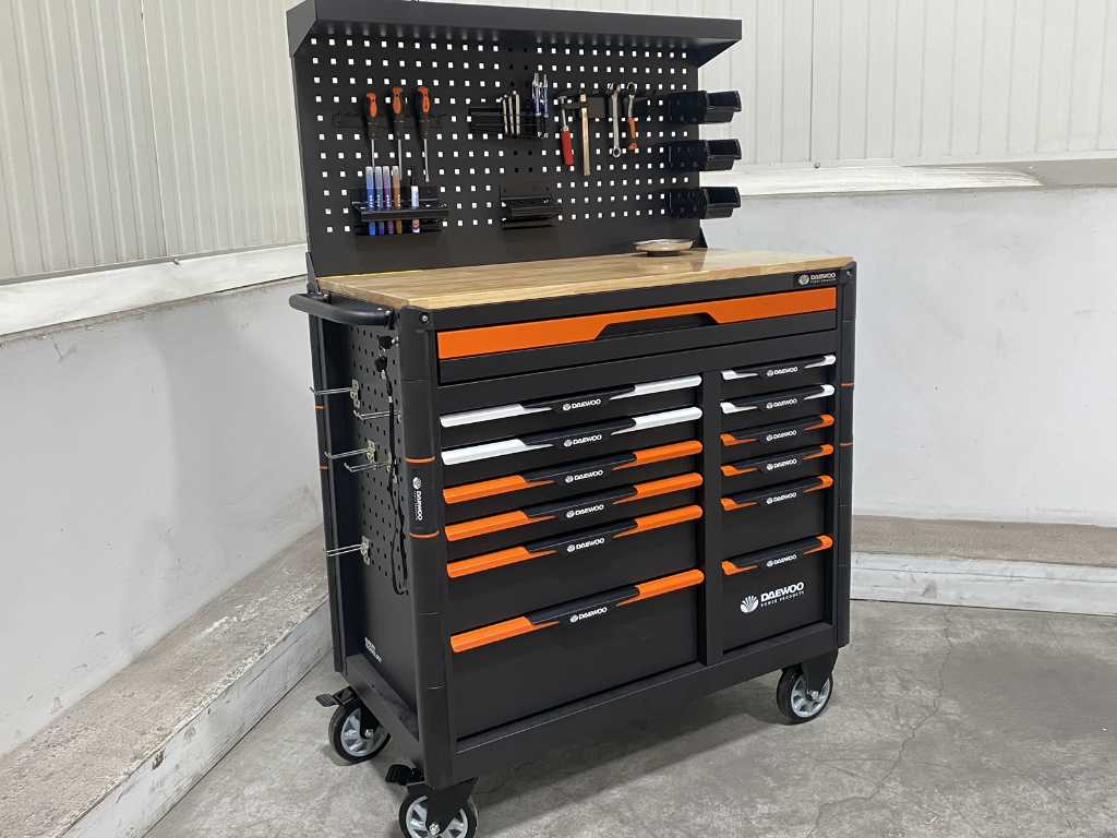 Professional filled tool trolley with back wall