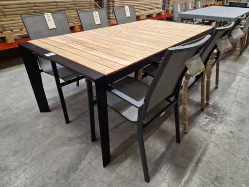 Azur - Alu Tuintafel Bellevue Zwart 202 x 100cm + Teak Blad Brede Planken