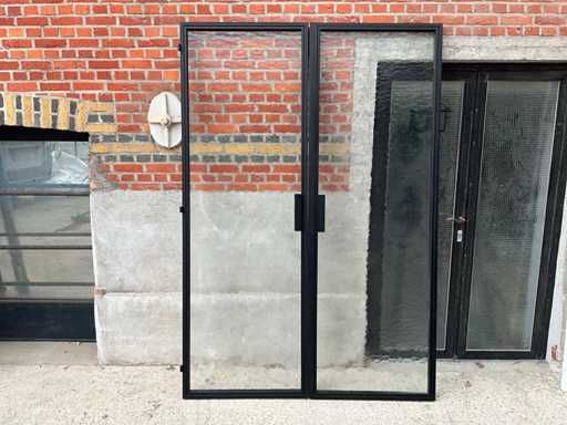 Industrial Double Steel Door Cathedral Glass (RAL 9005)