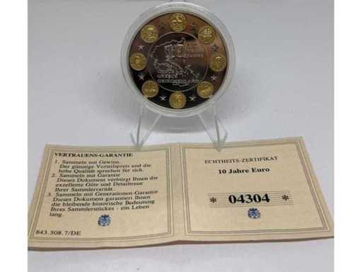 Cuivre argenté avec plaquage partiel en or – pièce commémorative de 10 euros à Malte, diamètre de 40 mm.