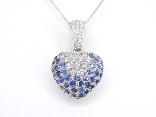 Leo Pizzo - pendentif en cœur en or blanc avec diamants et saphirs